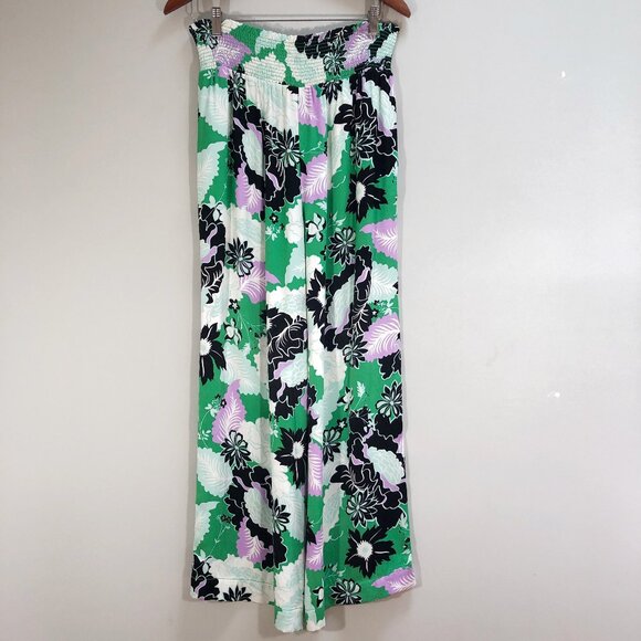 ANTHRO Maeve The Saria Smocked Tropical Floral Wide-Leg Pants Lavender/Green M - Picture 5 of 14